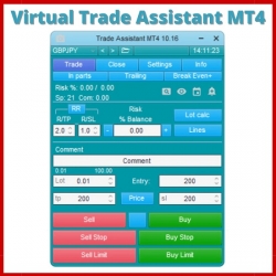 Trade Assistant MT4 v10.16, On Chart Virtual Assistant Panel, Quick One Click Access Buy, Sell, SL, TP, Lot Size etc